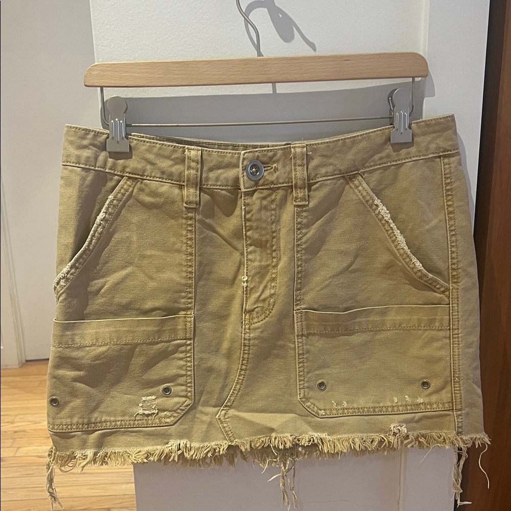 Free People Tan Frayed Hem cargo mini skirt